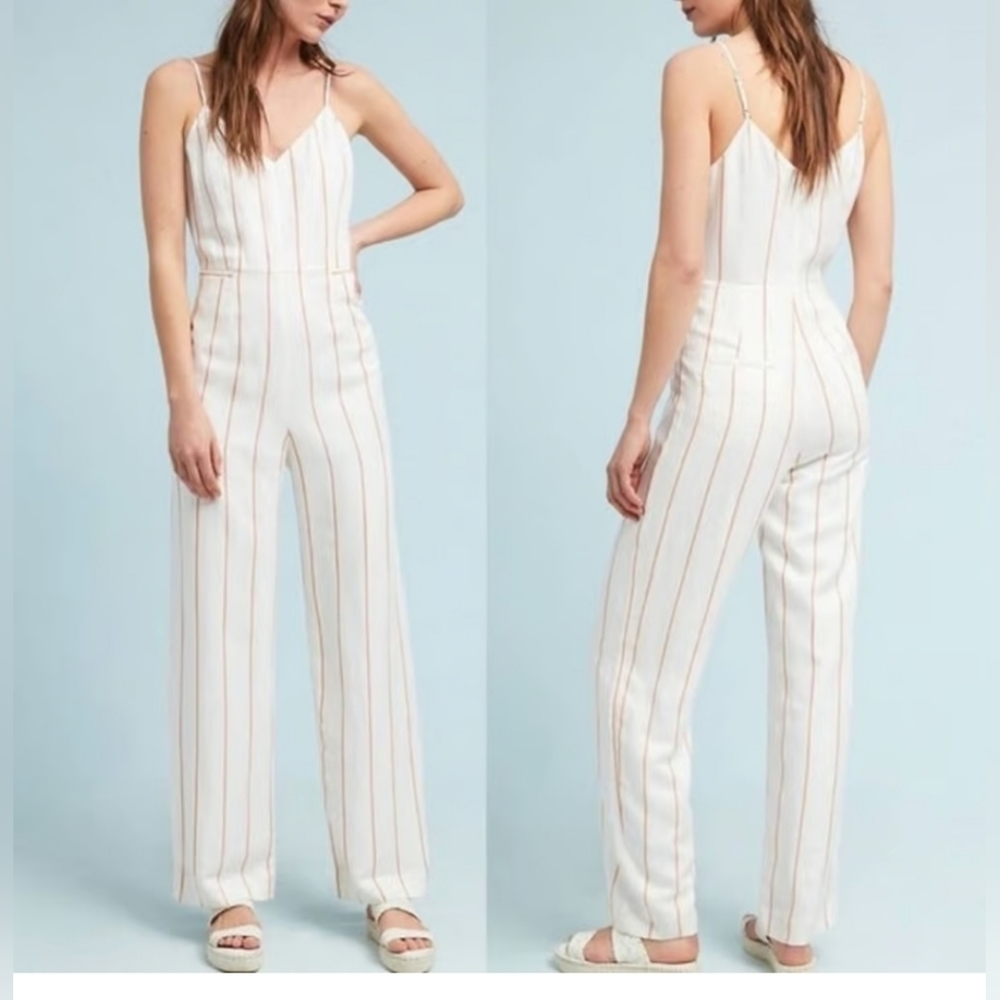 Sleeveless White Striped Wide-Leg Jumpsuit